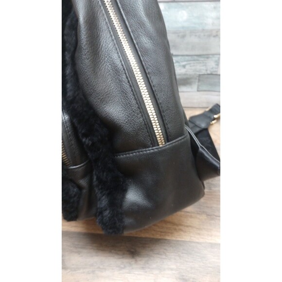 Betsey Johnson Faux Fur Black Backpack Large Logo Vegan Leather 12x11 - Picture 6 of 11